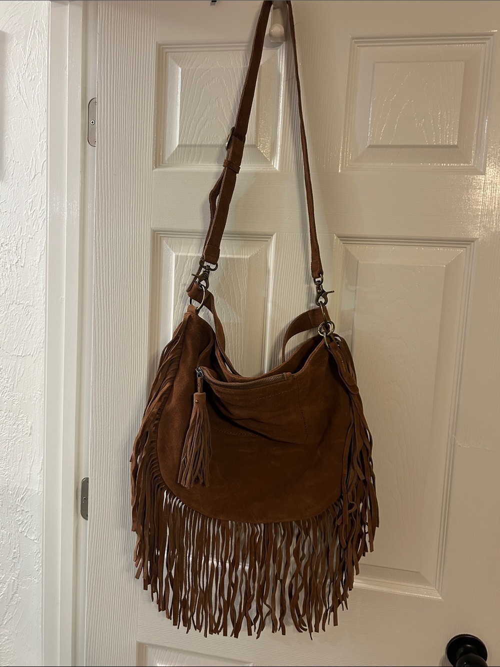 Lucky Brand Brown Suede Fringe Shoulder Bag with Tassel